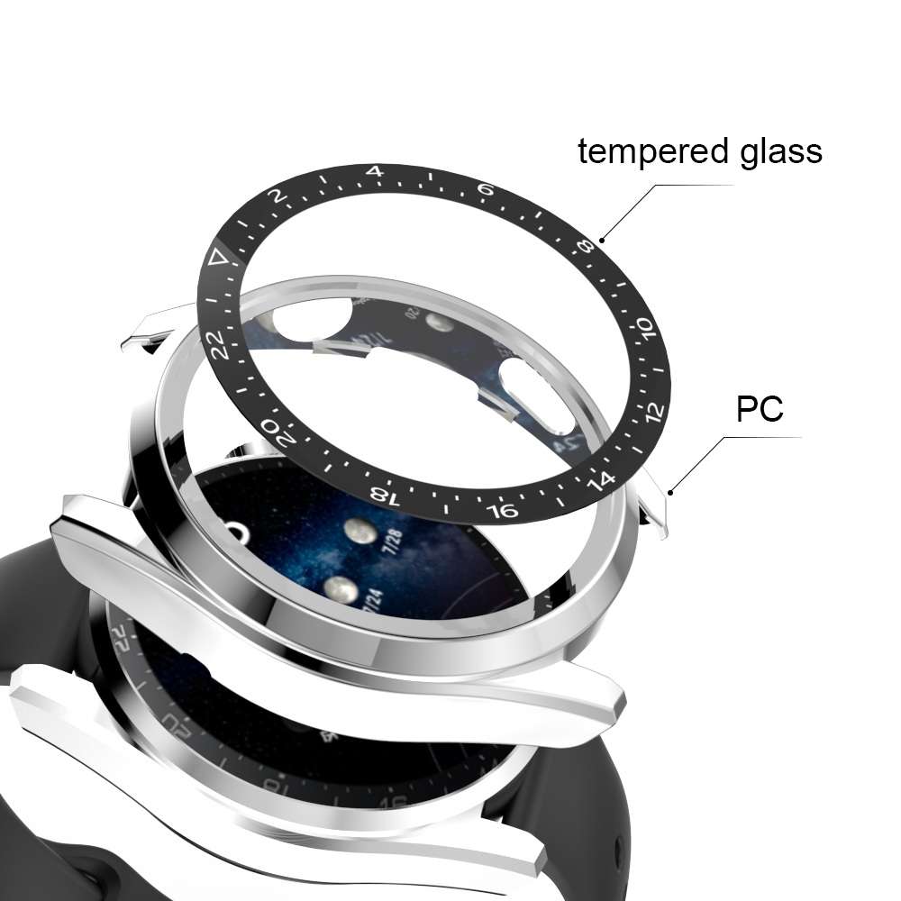 For Huawei Watch 3 Pro Scale Electroplated PC + Tempered Glass Watch Case(Silver)