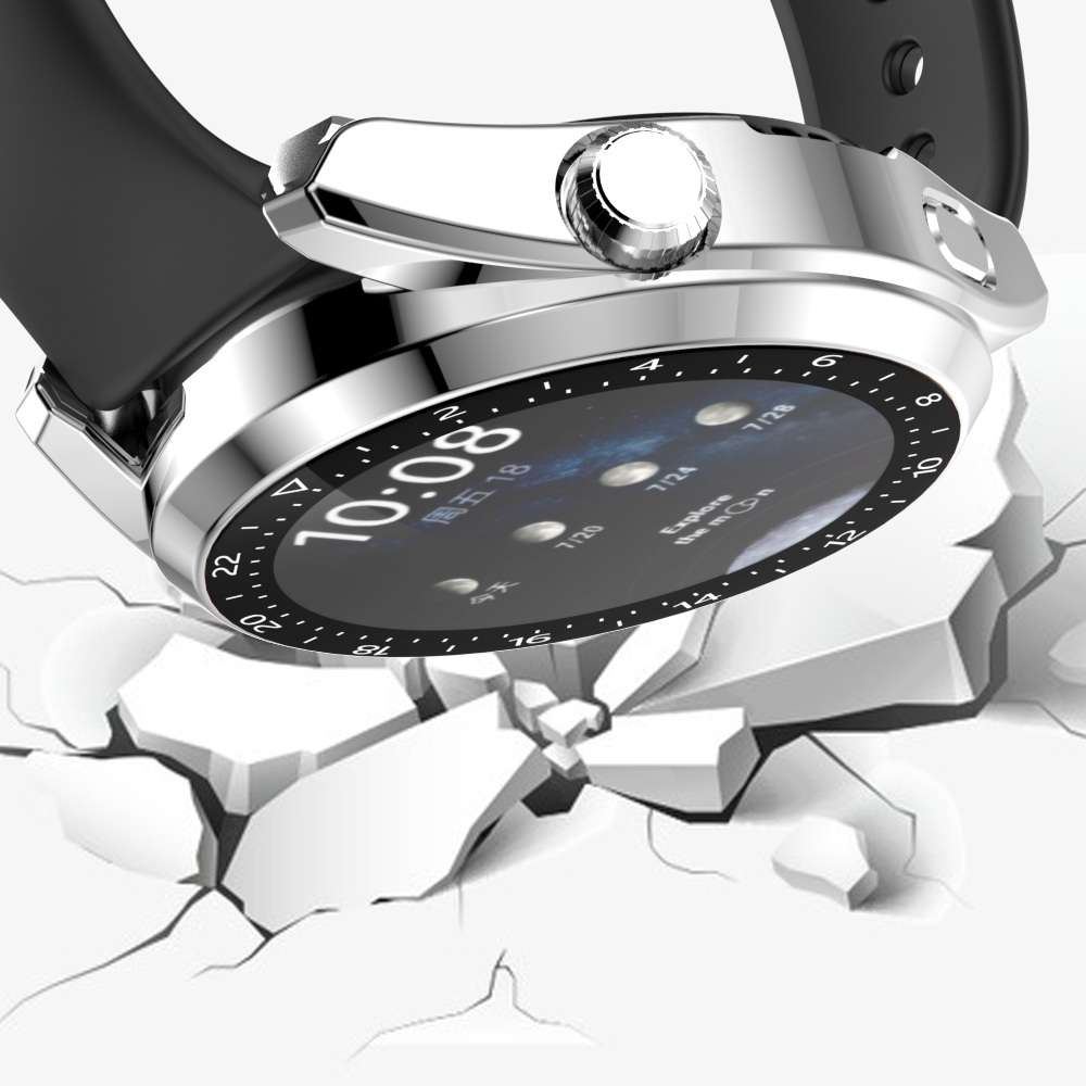For Huawei Watch 3 Pro Scale Electroplated PC + Tempered Glass Watch Case(Silver)