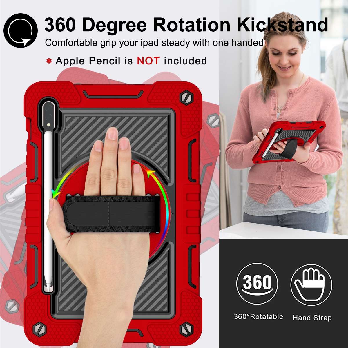 For Samsung Galaxy Tab S7 / S8 360 Degree Rotation Contrast Color Silicone+PC Tabl ... (Red+Black)