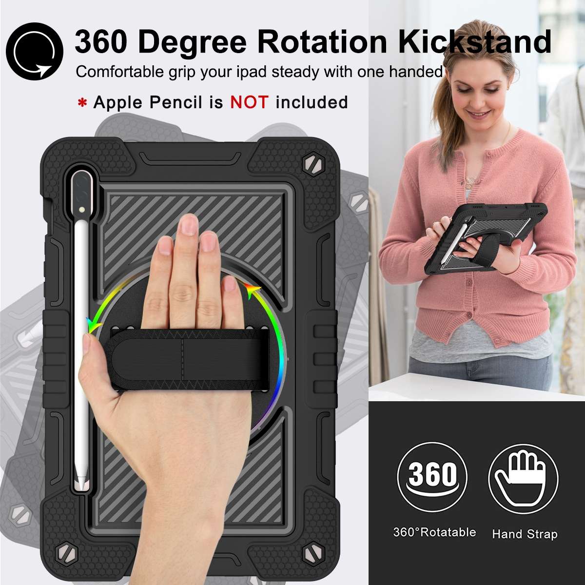 For Samsung Galaxy Tab S7 / S8 360 Degree Rotation Contrast Color Silicone+PC Tablet Case(Black)