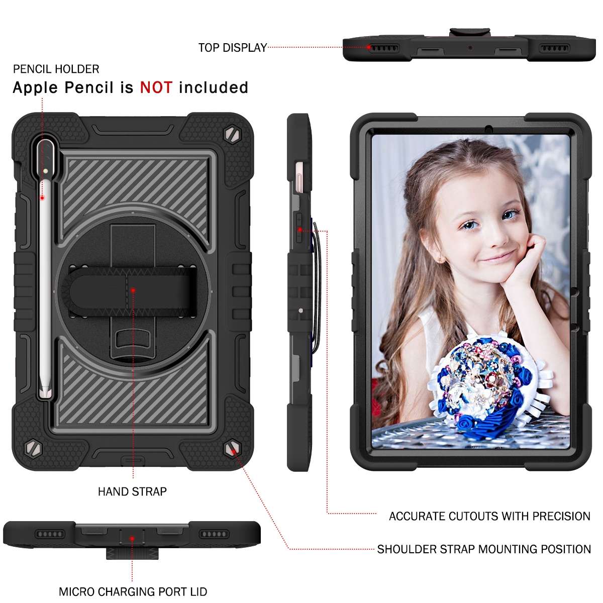 For Samsung Galaxy Tab S7 / S8 360 Degree Rotation Contrast Color Silicone+PC Tablet Case(Black)