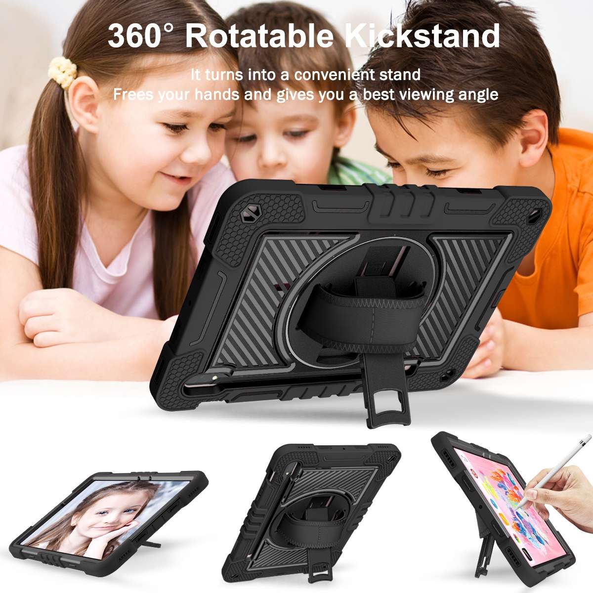 For Samsung Galaxy Tab S7 / S8 360 Degree Rotation Contrast Color Silicone+PC Tablet Case(Black)