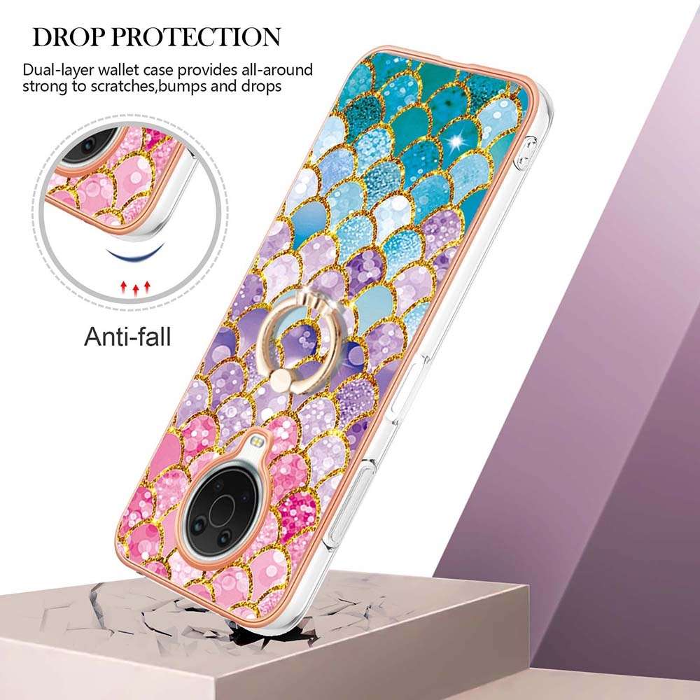 For Xiaomi Redmi 10 Electroplating Marble Pattern TPU Phone Case with Ring(Rose Gold 005)
