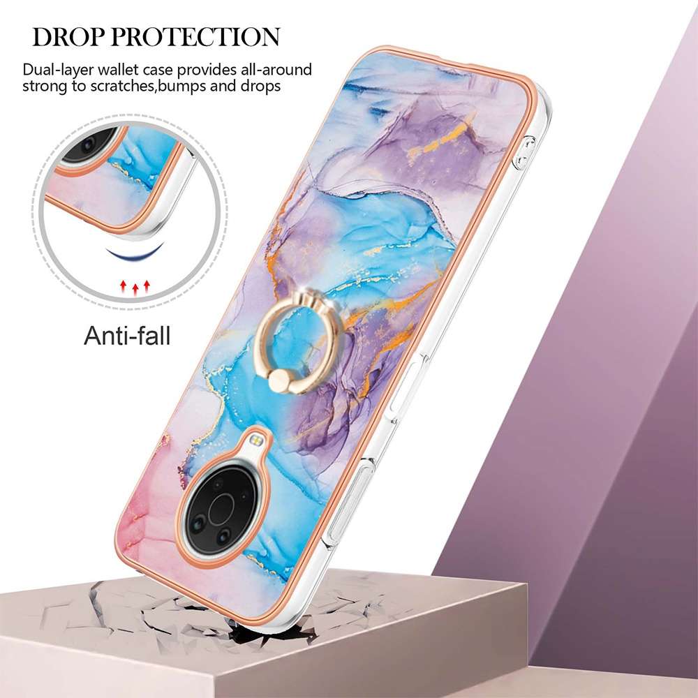 For Xiaomi Redmi 10 Electroplating Marble Pattern TPU Phone Case with Ring(Rose Gold 005)