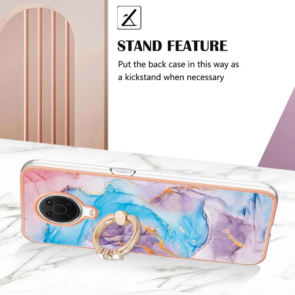 For Xiaomi Redmi 10 Electroplating Marble Pattern TPU Phone Case with Ring(Rose Gold 005)