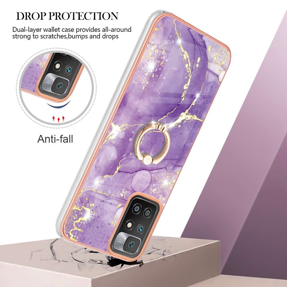 For Xiaomi Redmi 10 Electroplating Marble Pattern TPU Phone Case with Ring(Rose Gold 005)
