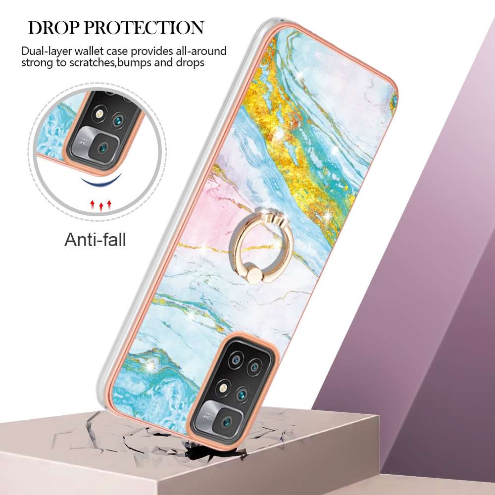For Xiaomi Redmi 10 Electroplating Marble Pattern TPU Phone Case with Ring(Rose Gold 005)