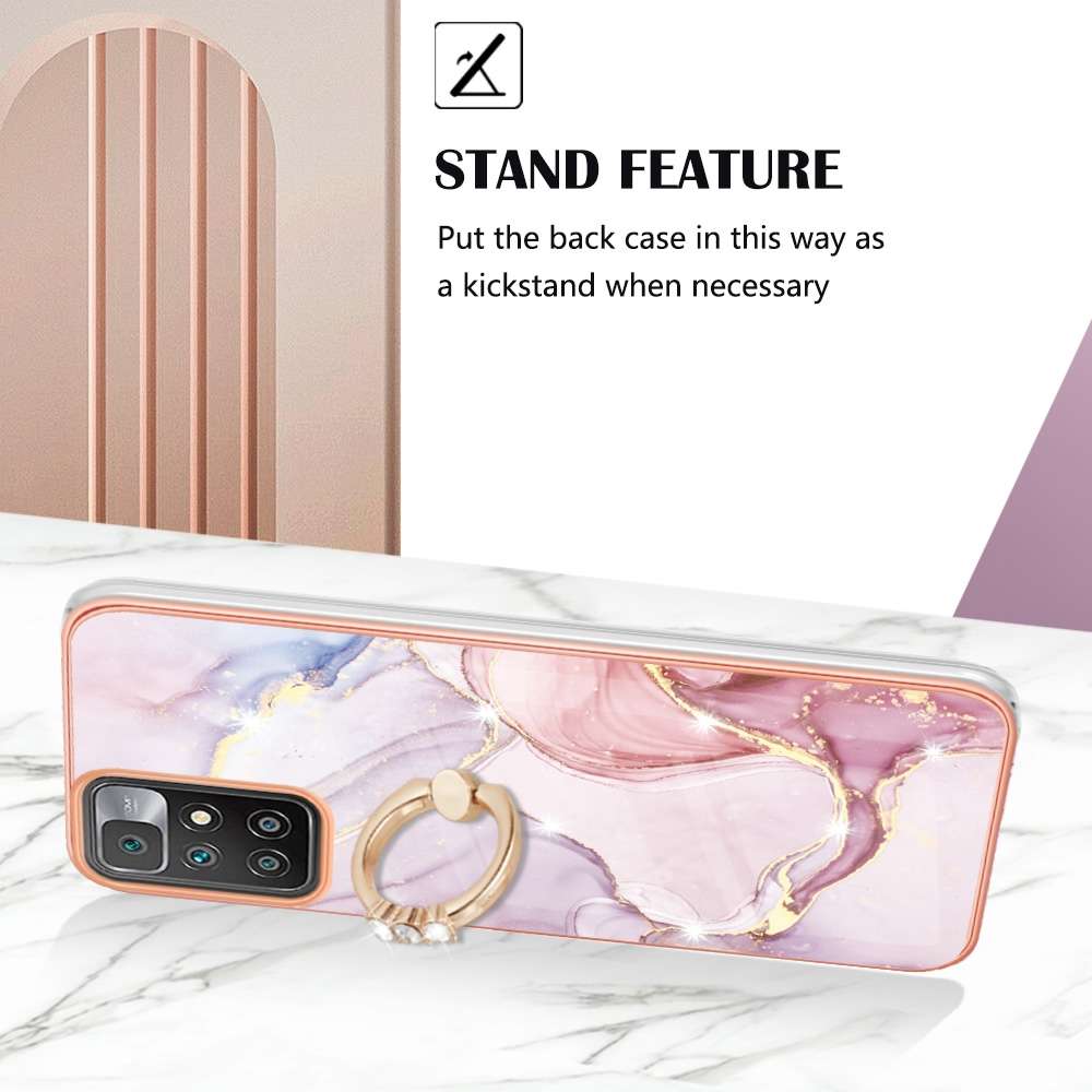 For Xiaomi Redmi 10 Electroplating Marble Pattern TPU Phone Case with Ring(Rose Gold 005)