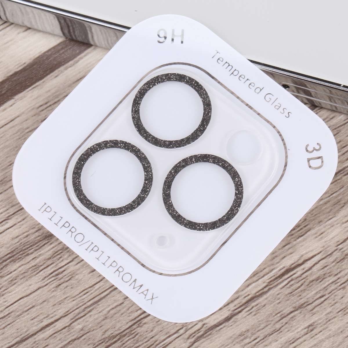 Glitter Ring Tempered Glass Camera Lens Film For iPhone 11 Pro / 11 Pro Max(Black)