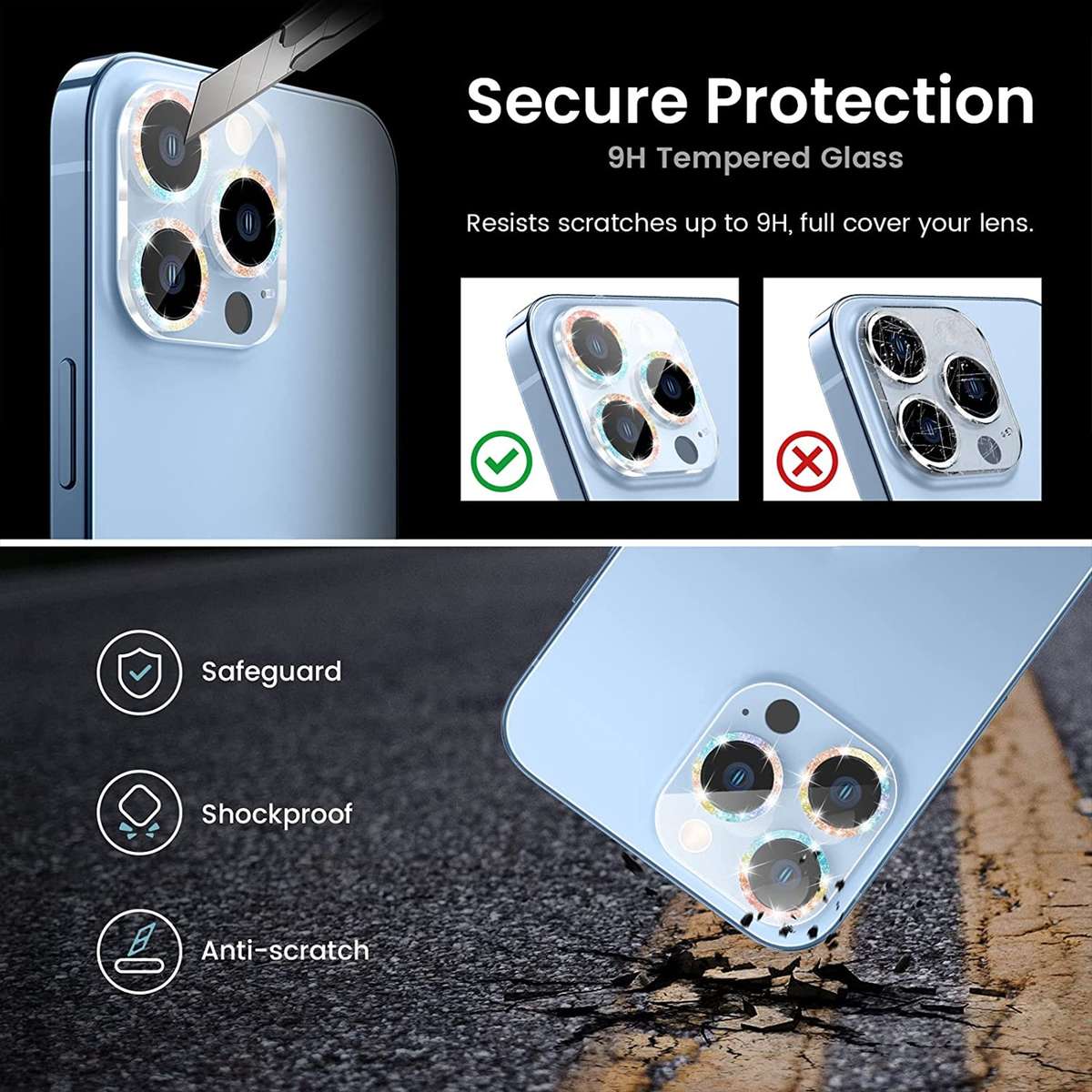 Glitter Ring Tempered Glass Camera Lens Film For iPhone 11 Pro / 11 Pro Max(Silver)