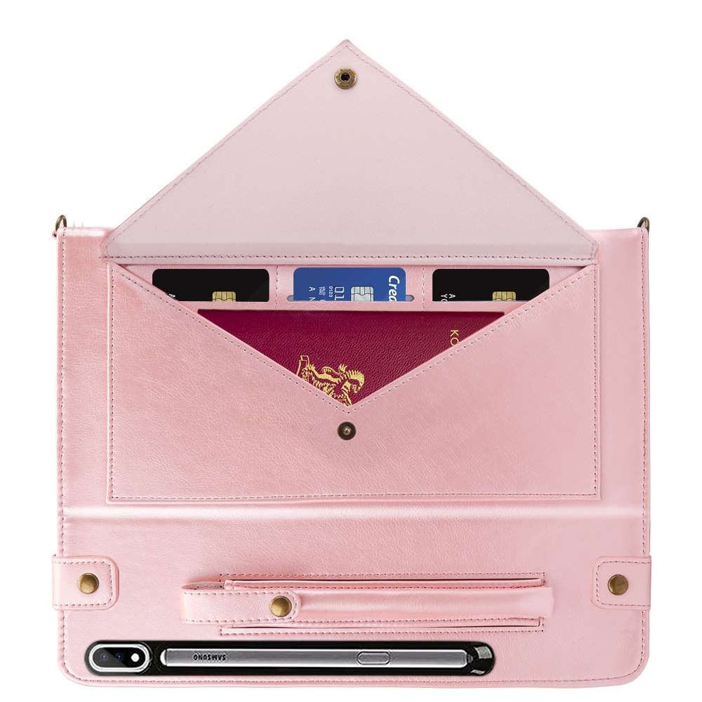 For Samsung Galaxy Tab S7 T870/T875 Envelope Solid Color Leather Tablet Case(Rose Gold)