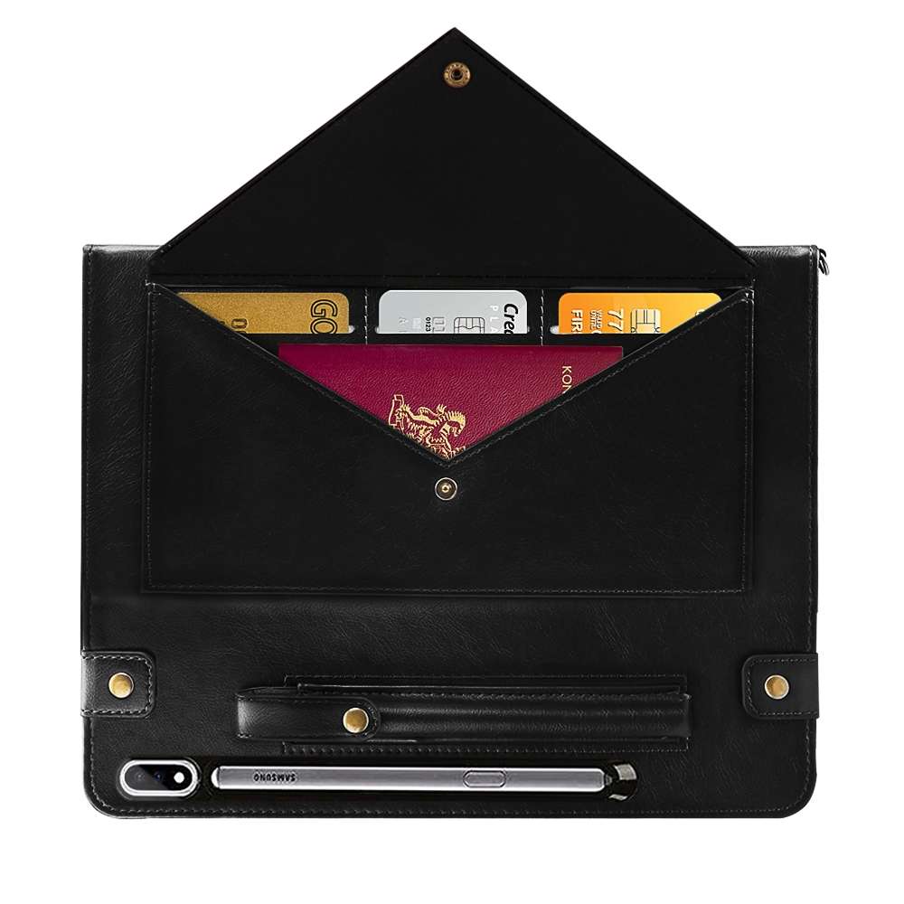 For Samsung Galaxy Tab S7 T870/T875 Envelope Solid Color Leather Tablet Case(Black)