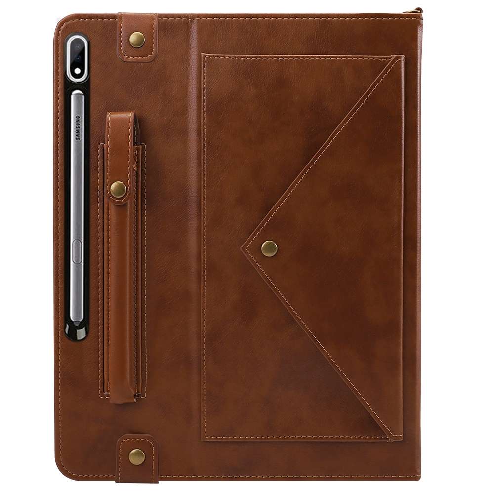 For Samsung Galaxy Tab S7 T870/T875 Envelope Solid Color Leather Tablet Case(Brown)