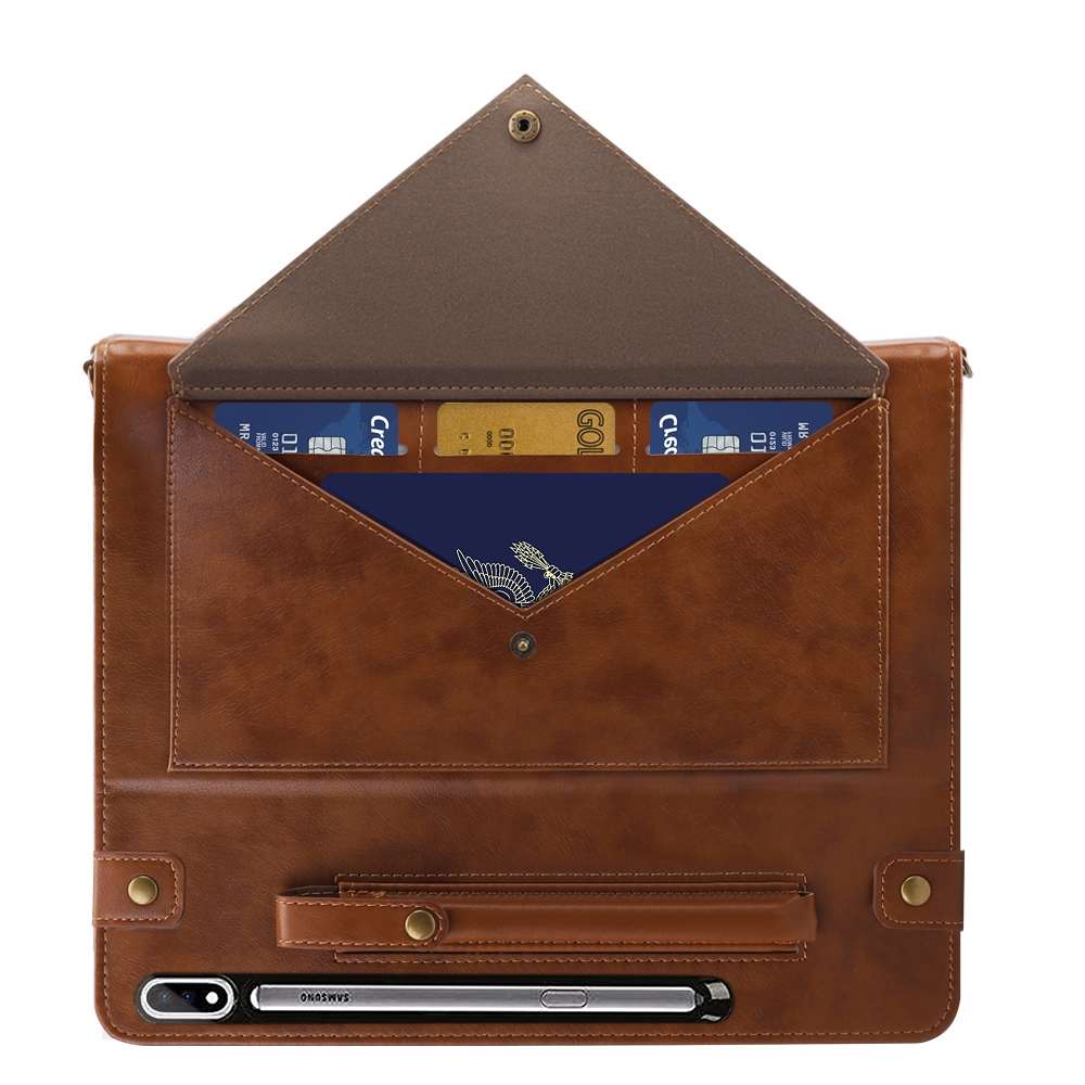 For Samsung Galaxy Tab S7 T870/T875 Envelope Solid Color Leather Tablet Case(Brown)