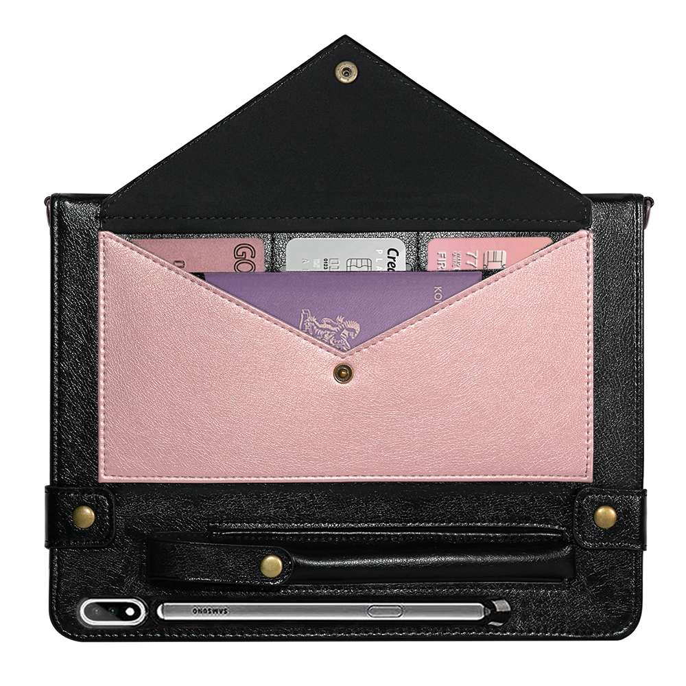 For Samsung Galaxy Tab S8 Envelope Color Matching Leather Tablet Case(Black Rose Gold)