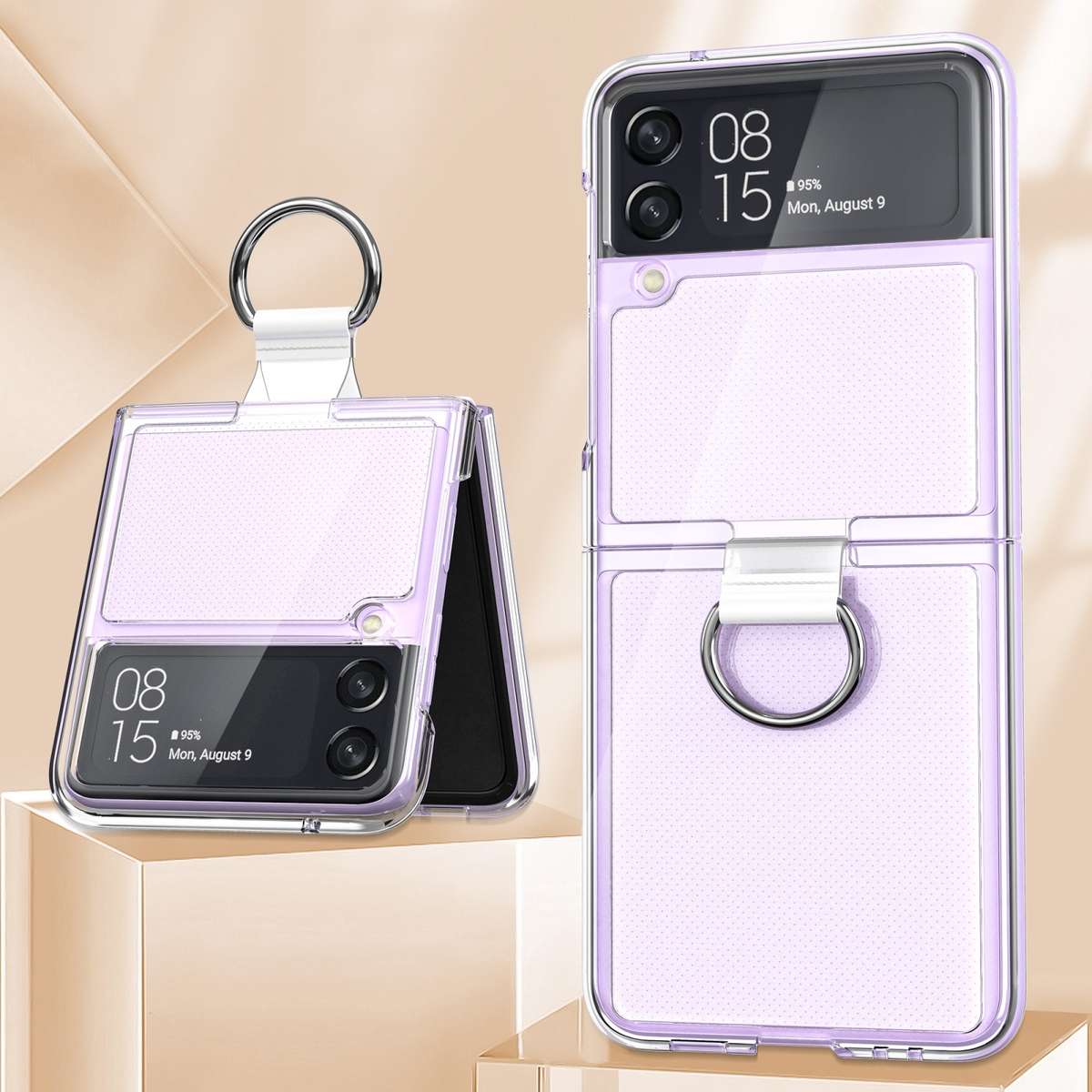For Samsung Galaxy Z Flip4 5G PC PVC Ring Phone Case(Glossy Transparent)