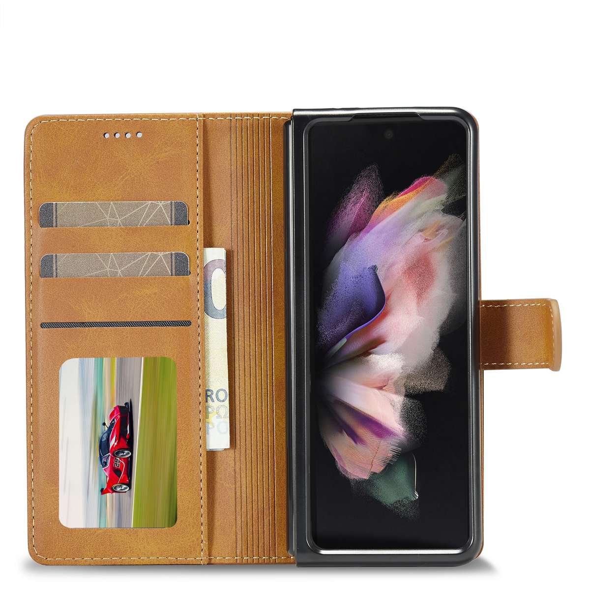 For Samsung Galaxy Z Fold4 5G LC.IMEEKE Calf Texture Leather Phone Case(Yellow)