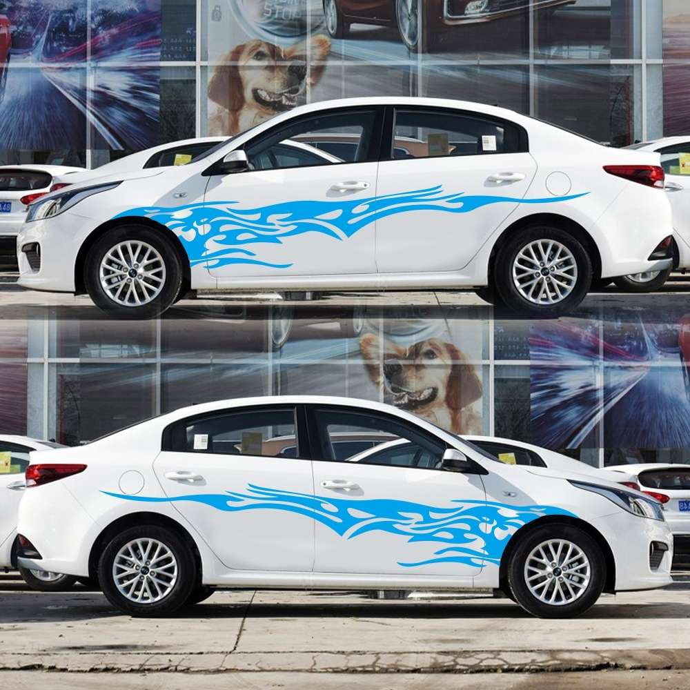 2 PCS/Set D-144 Fire Element Pattern Car Modified Decorative Sticker(Blue)