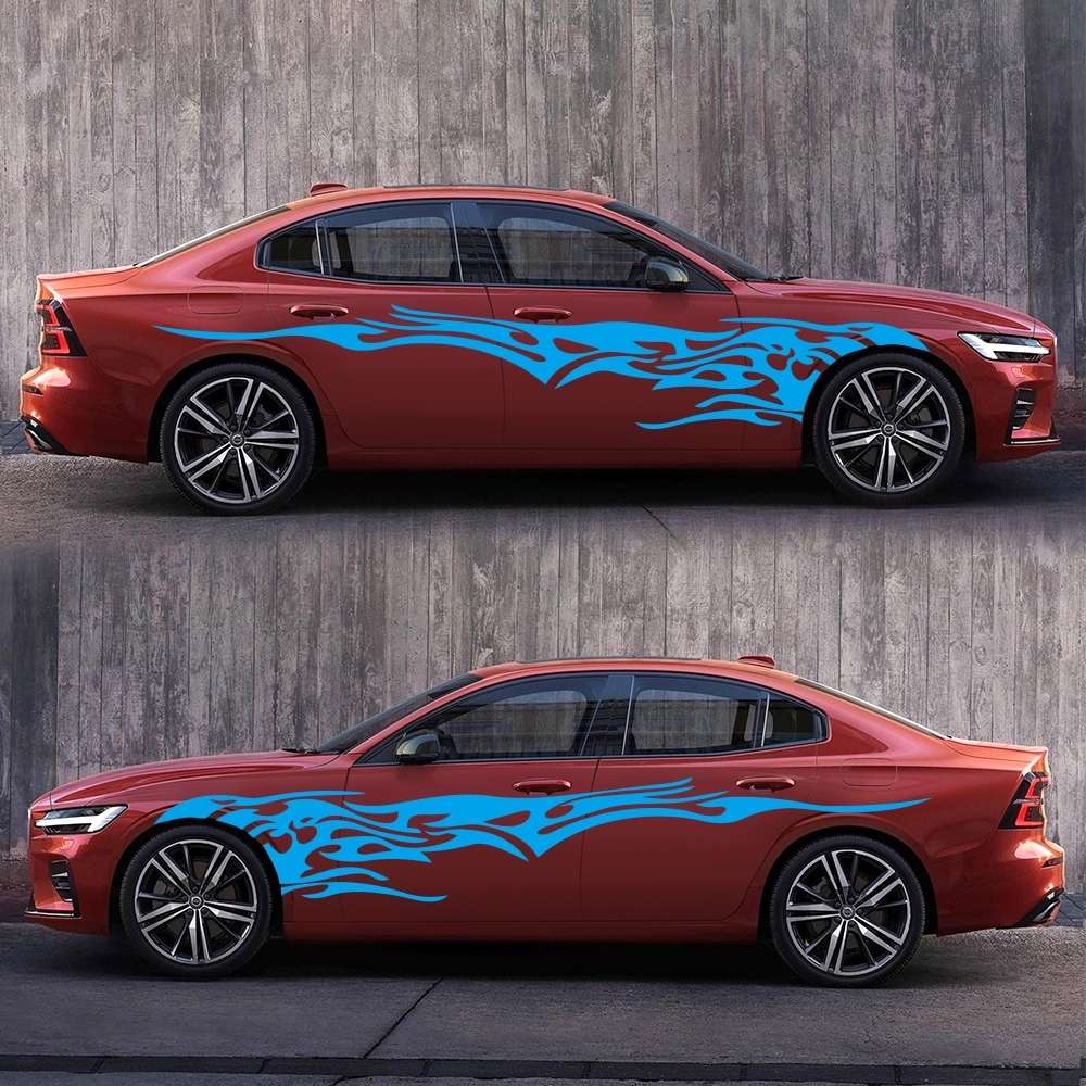 2 PCS/Set D-144 Fire Element Pattern Car Modified Decorative Sticker(Blue)