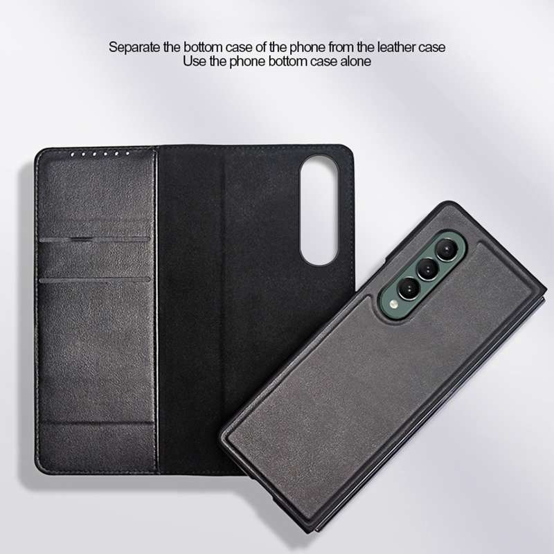For Samsung Galaxy Z Fold4 Split Type Horizontal Flip Foldable Leather Phone Case(Plain Black)
