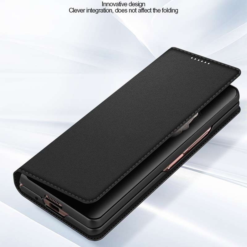 For Samsung Galaxy Z Fold4 Split Type Horizontal Flip Foldable Leather Phone Case(Plain Black)
