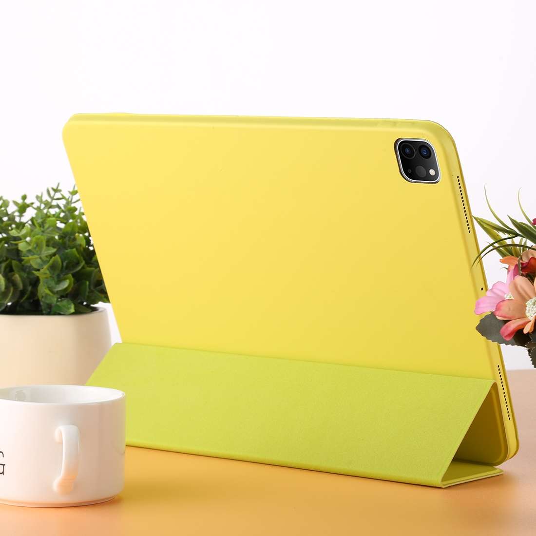 For iPad Pro 12.9 inch (2020/2021) 3-fold Horizontal Flip Smart Leather Tablet Case w ... (Yellow)