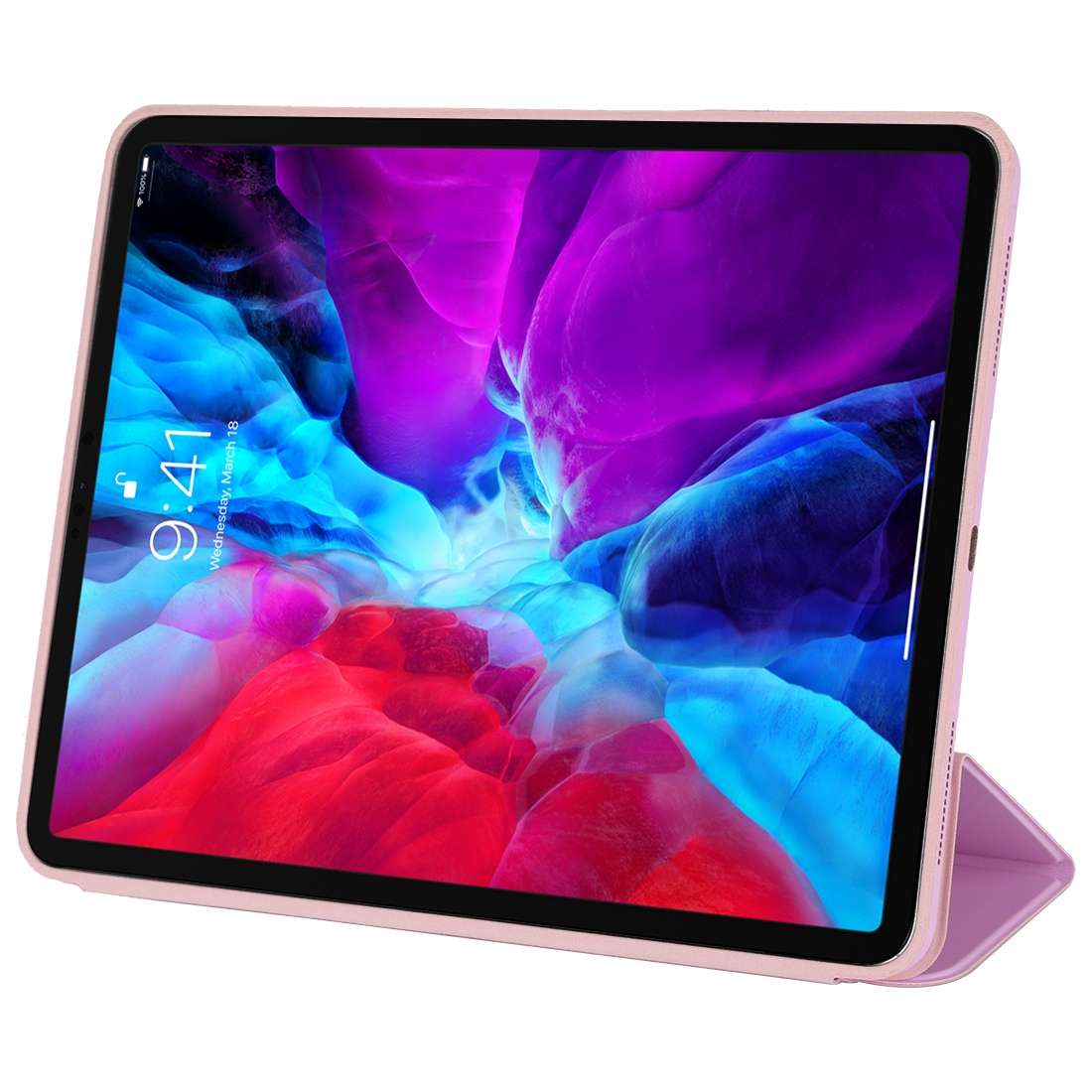 For iPad Pro 12.9 inch (2020/2021) 3-fold Horizontal Flip Smart Leather Tablet Case wit ... (Pink)