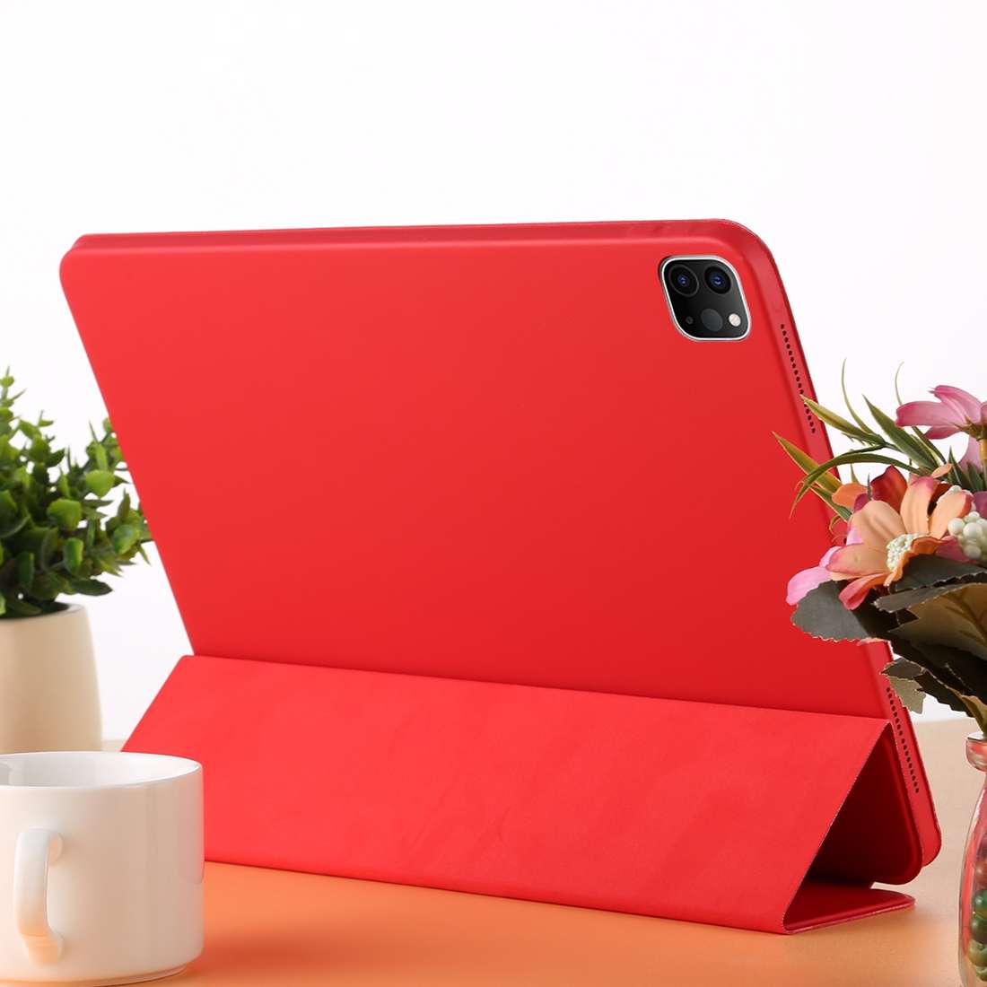 For iPad Pro 12.9 inch (2020/2021) 3-fold Horizontal Flip Smart Leather Tablet Case with ... (Red)