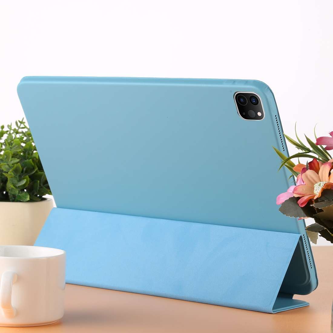 For iPad Pro 12.9 inch (2020/2021) 3-fold Horizontal Flip Smart Leather Tablet Case wit ... (Blue)