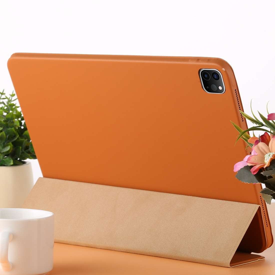 For iPad Pro 12.9 inch (2020/2021) 3-fold Horizontal Flip Smart Leather Tablet Case w ... (Orange)