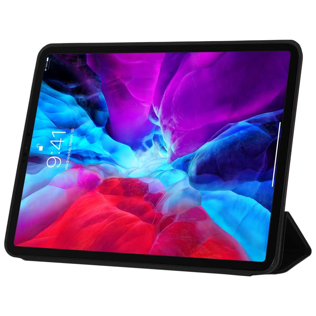 For iPad Pro 12.9 inch (2020/2021) 3-fold Horizontal Flip Smart Leather Tablet Case wi ... (Black)