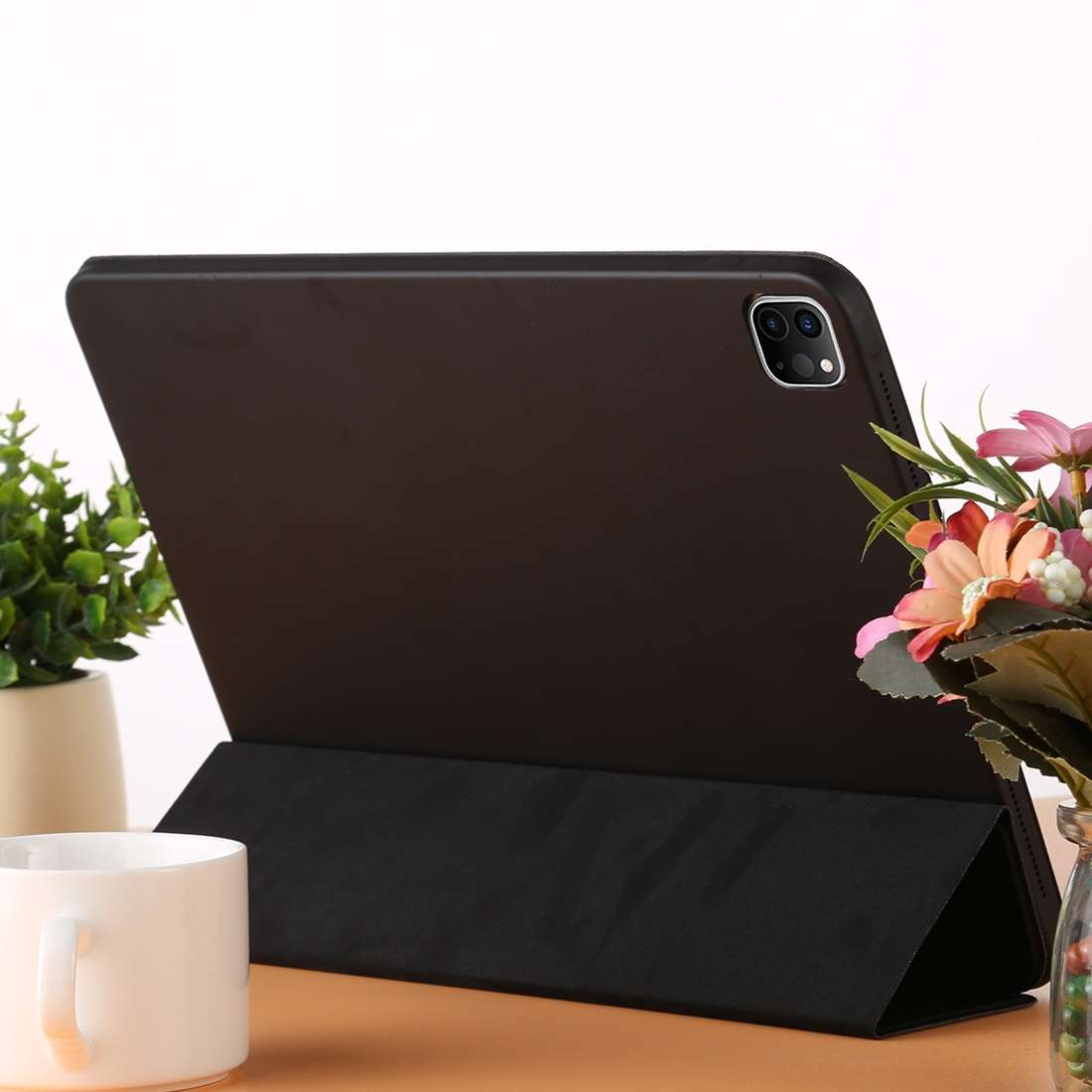 For iPad Pro 12.9 inch (2020/2021) 3-fold Horizontal Flip Smart Leather Tablet Case wi ... (Black)