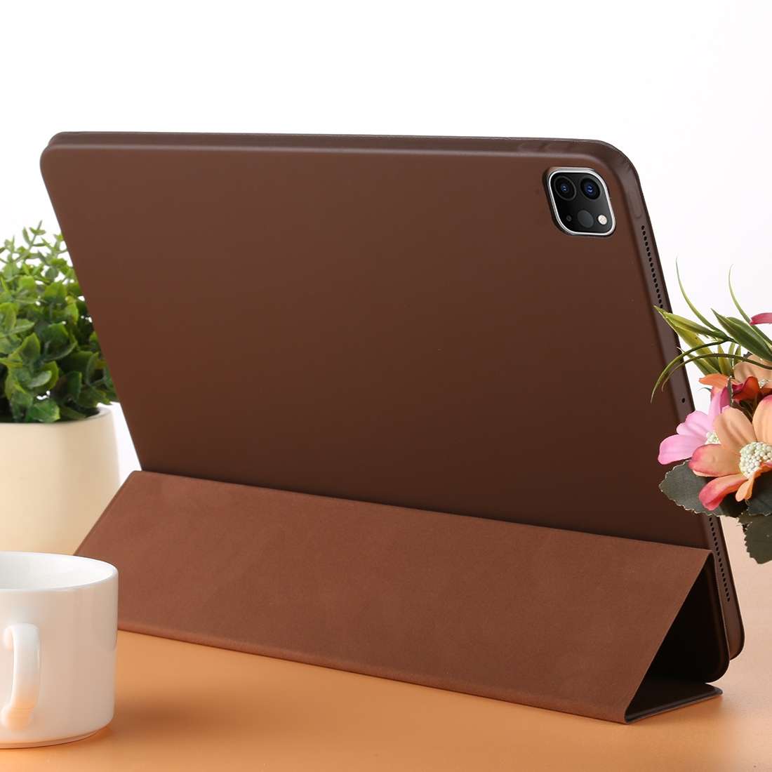 For iPad Pro 12.9 inch (2020/2021) 3-fold Horizontal Flip Smart Leather Tablet Case wi ... (Brown)