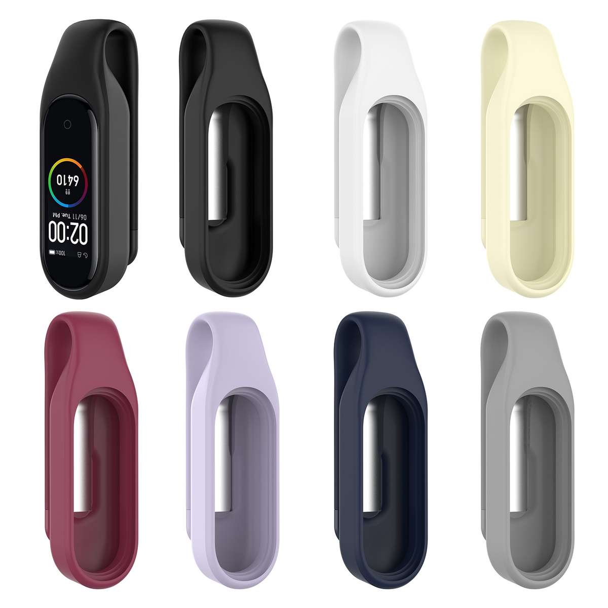 For Xiaomi Mi Band 7 / 6 / 5 / 4 Steel Sheet Clip Silicone Watch Case(Grey)