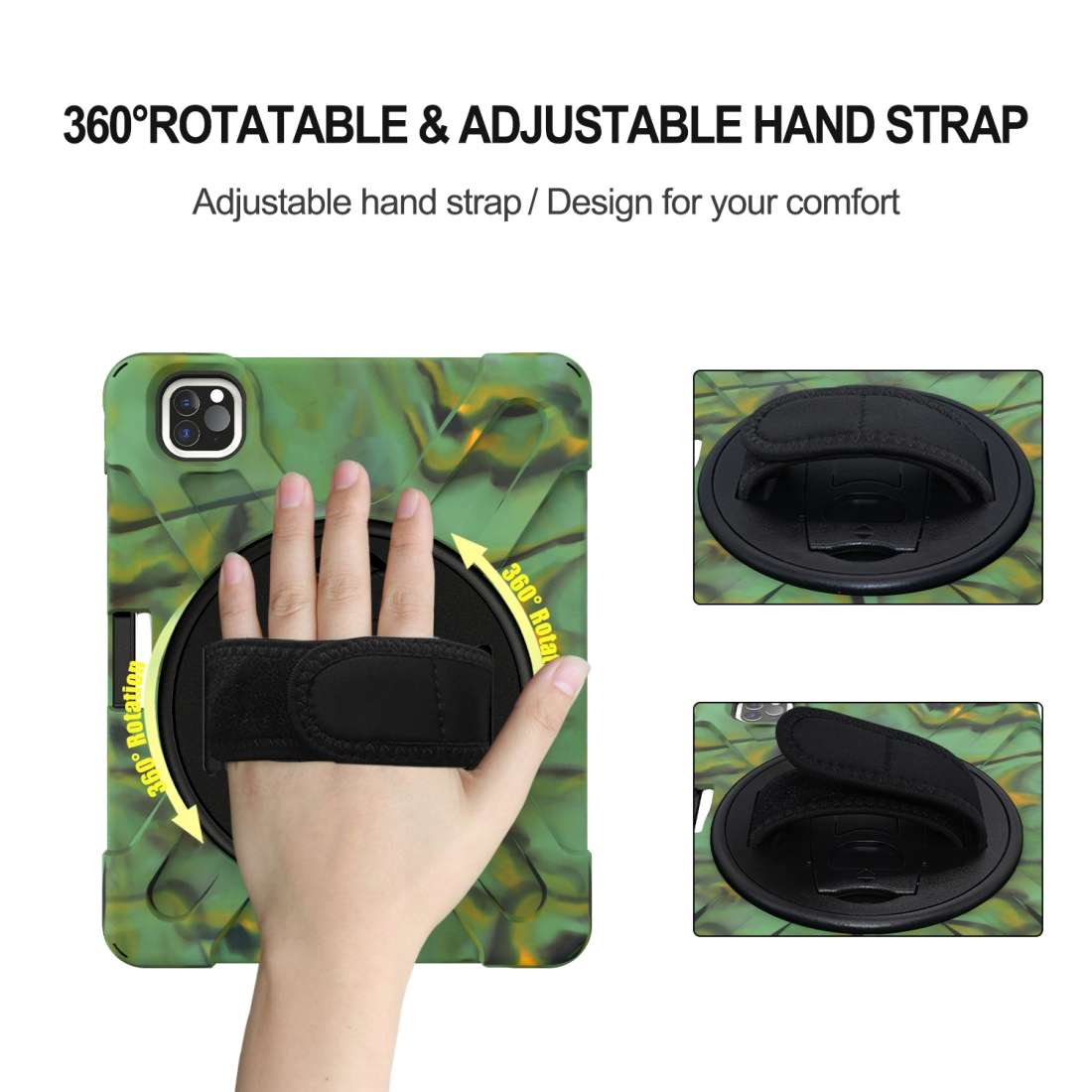 360 Degree Rotation Silicone Protective Cover with Holder & Hand Strap & Long Str ... (Army Green)