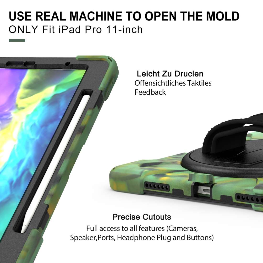 360 Degree Rotation Silicone Protective Cover with Holder & Hand Strap & Long Str ... (Army Green)