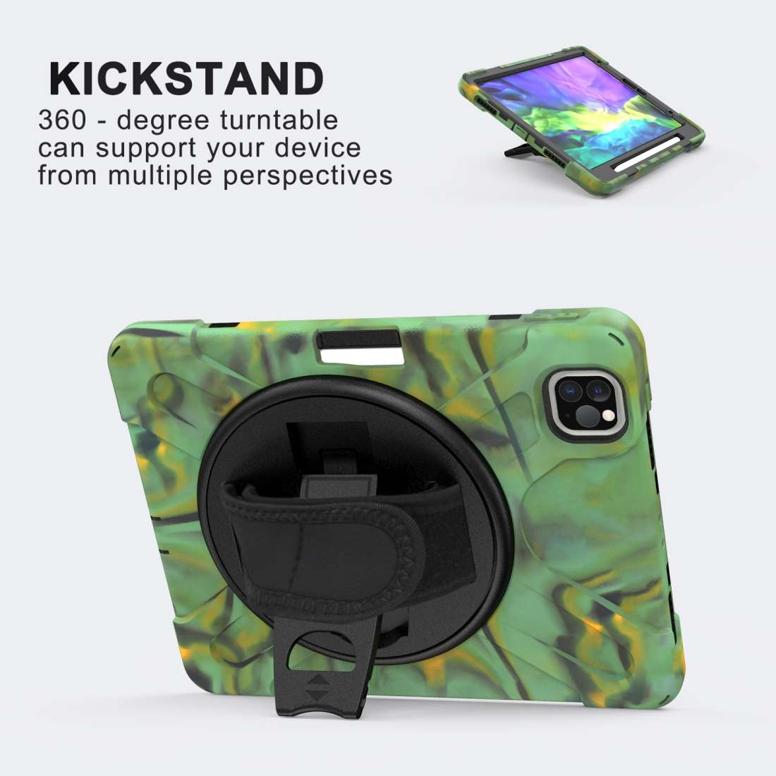 360 Degree Rotation Silicone Protective Cover with Holder & Hand Strap & Long Str ... (Army Green)