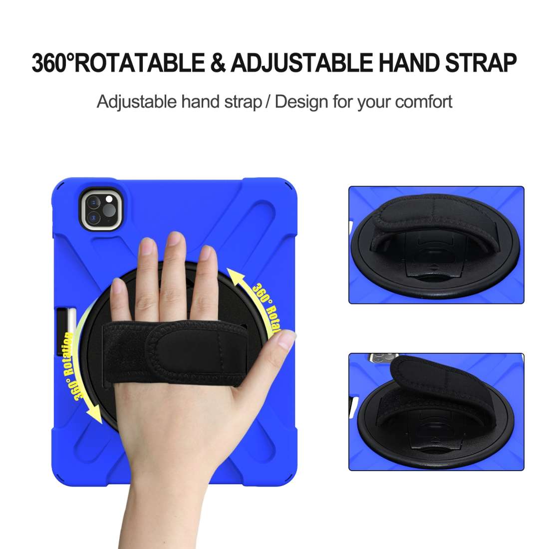 360 Degree Rotation Silicone Protective Cover with Holder & Hand Strap & Long Strap & P ... (Blue)