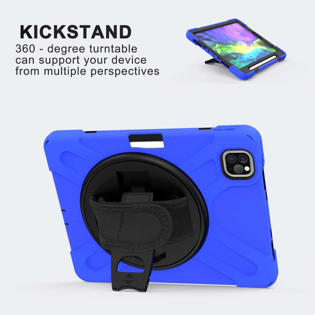360 Degree Rotation Silicone Protective Cover with Holder & Hand Strap & Long Strap & P ... (Blue)