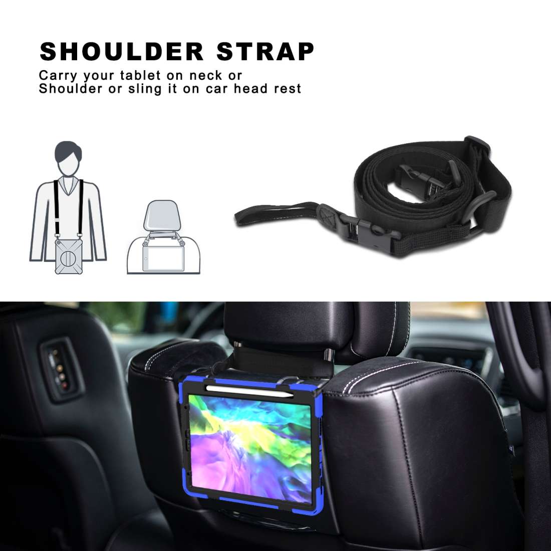 360 Degree Rotation Silicone Protective Cover with Holder & Hand Strap & Long Strap & P ... (Blue)