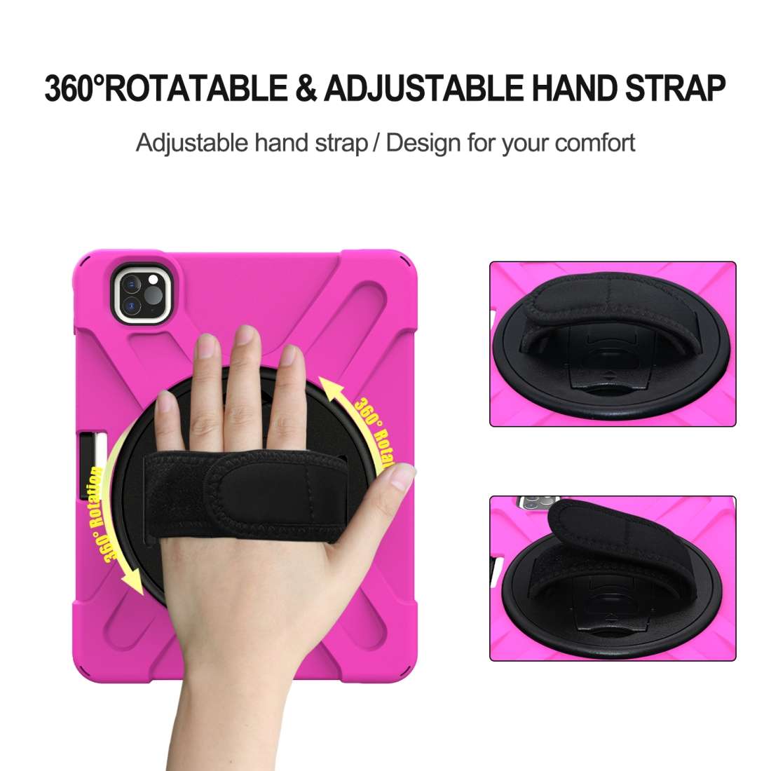 360 Degree Rotation Silicone Protective Cover with Holder & Hand Strap & Long Strap ... (Rose Red)
