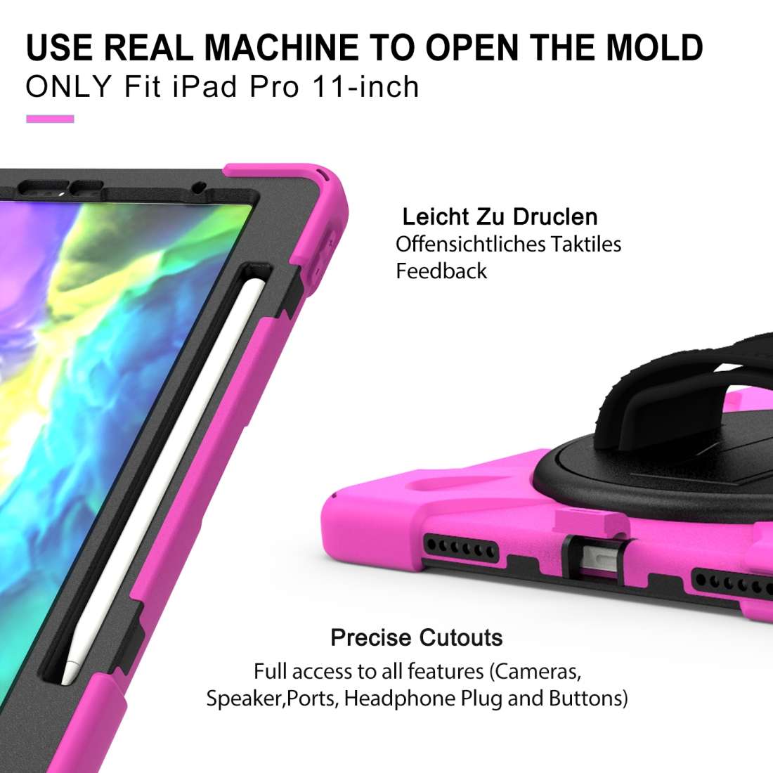 360 Degree Rotation Silicone Protective Cover with Holder & Hand Strap & Long Strap ... (Rose Red)