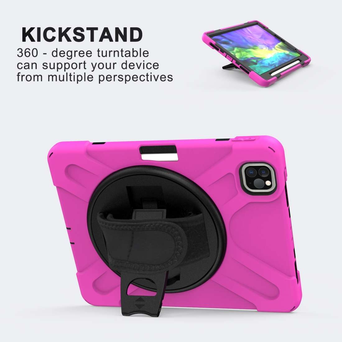 360 Degree Rotation Silicone Protective Cover with Holder & Hand Strap & Long Strap ... (Rose Red)