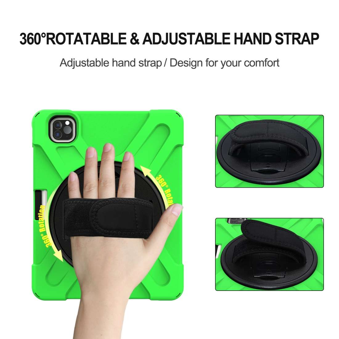 360 Degree Rotation Silicone Protective Cover with Holder & Hand Strap & Long Strap & ... (Green)