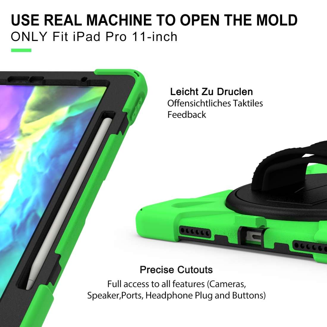 360 Degree Rotation Silicone Protective Cover with Holder & Hand Strap & Long Strap & ... (Green)