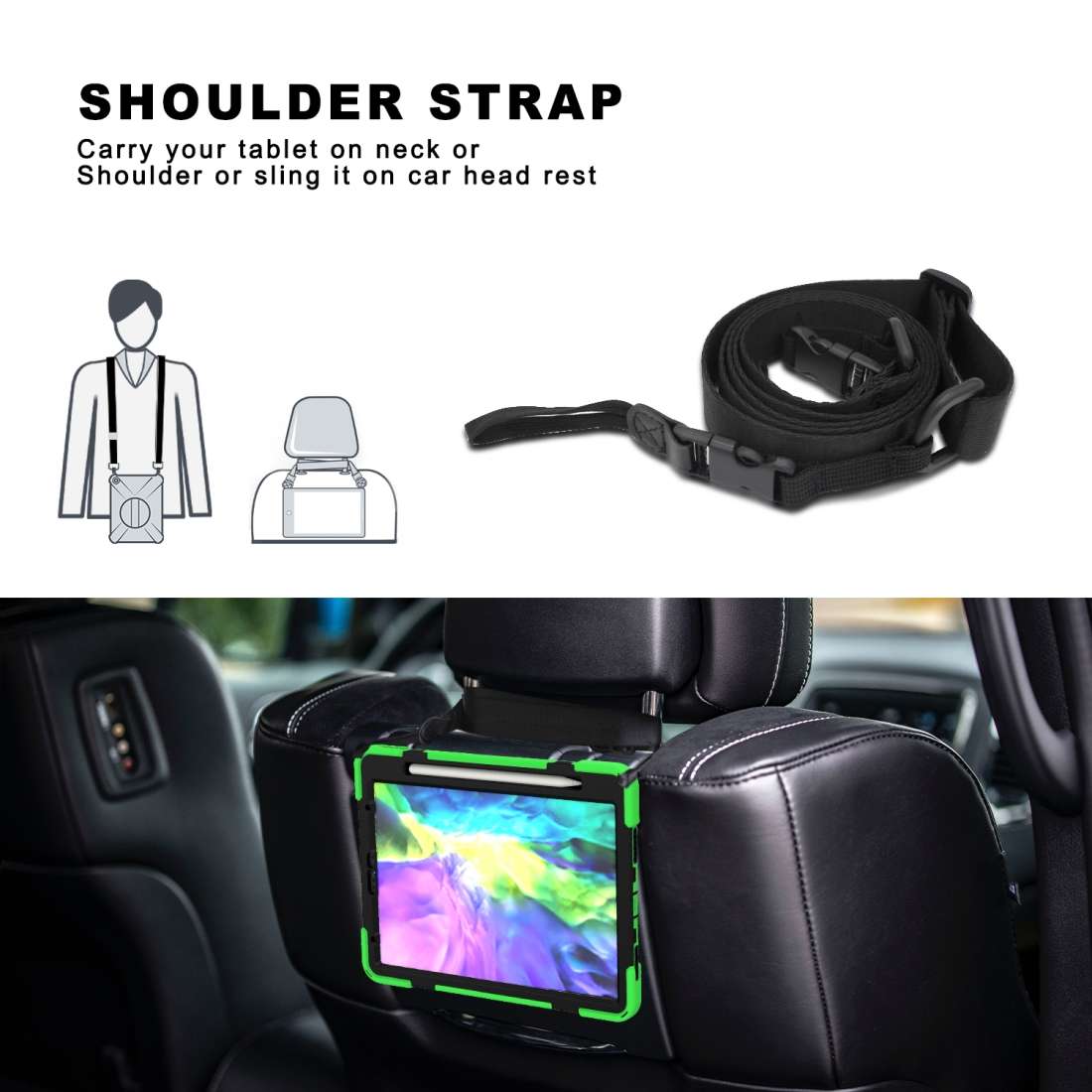 360 Degree Rotation Silicone Protective Cover with Holder & Hand Strap & Long Strap & ... (Green)