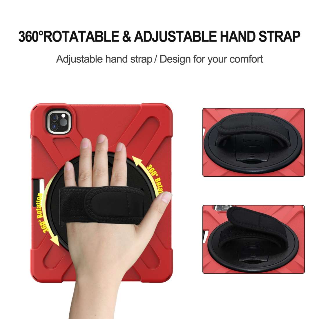 360 Degree Rotation Silicone Protective Cover with Holder & Hand Strap & Long Strap & Pe ... (Red)