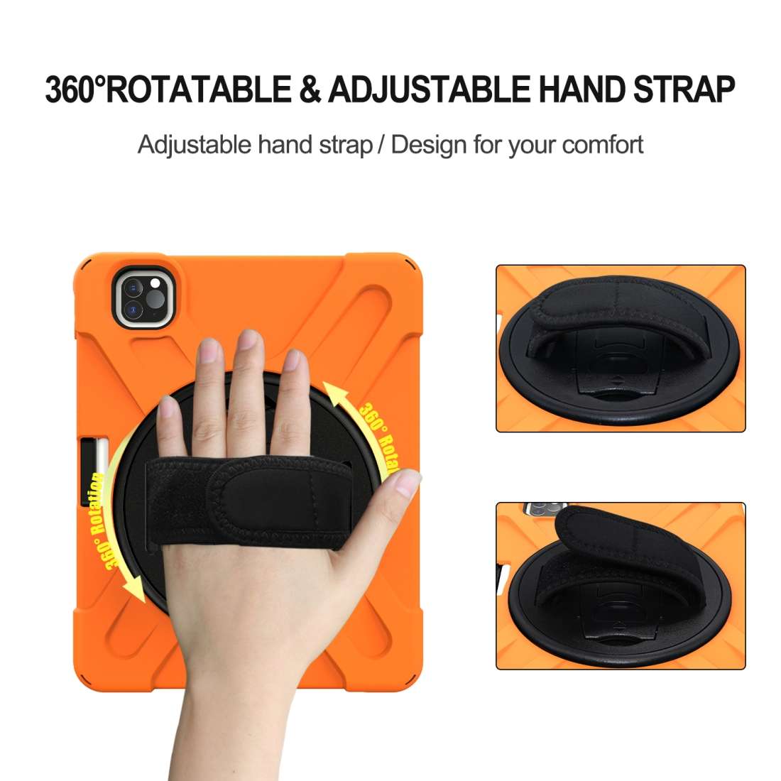 360 Degree Rotation Silicone Protective Cover with Holder & Hand Strap & Long Strap & ... (Orange)
