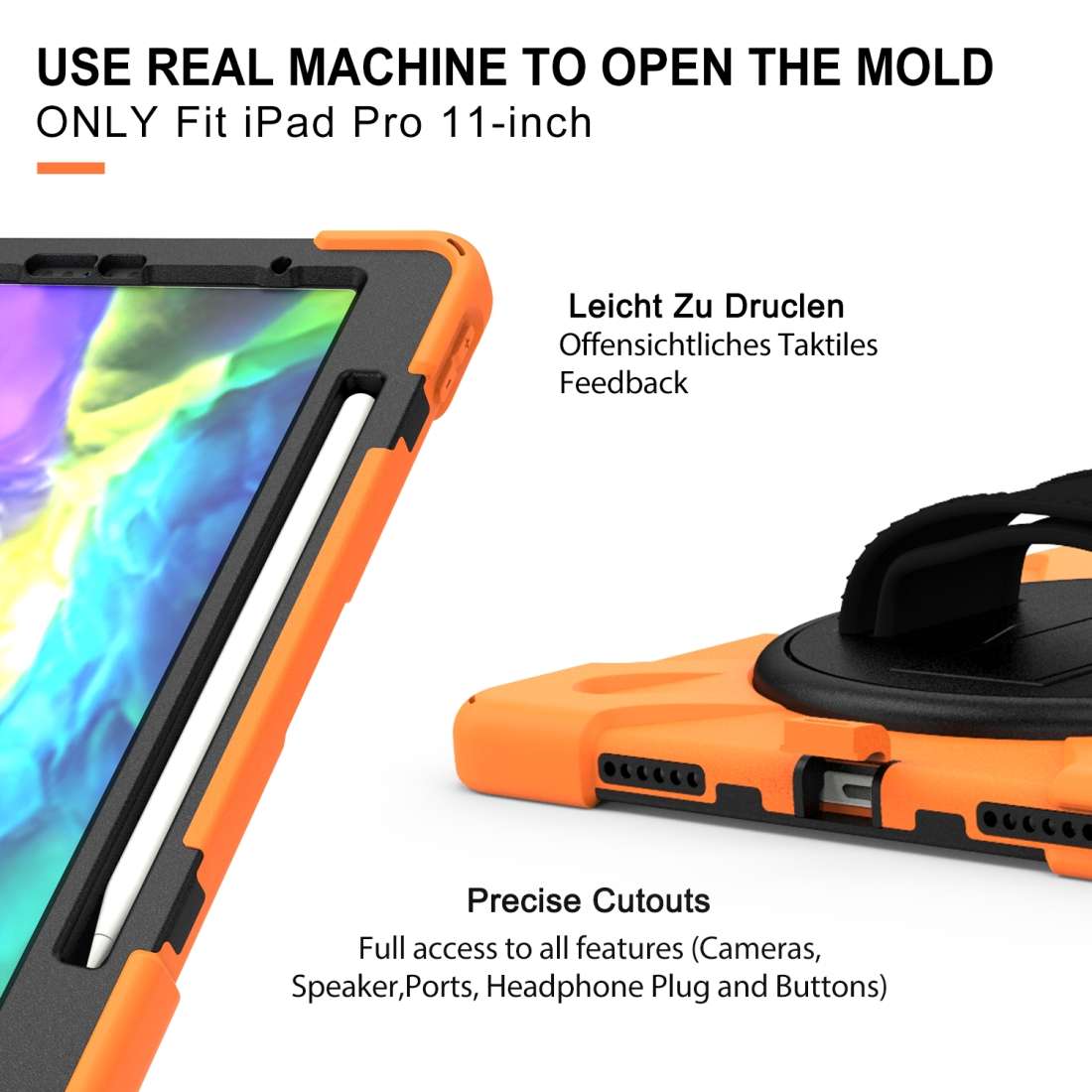 360 Degree Rotation Silicone Protective Cover with Holder & Hand Strap & Long Strap & ... (Orange)
