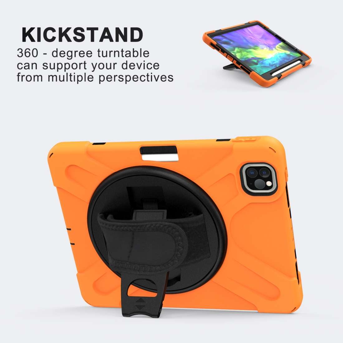 360 Degree Rotation Silicone Protective Cover with Holder & Hand Strap & Long Strap & ... (Orange)